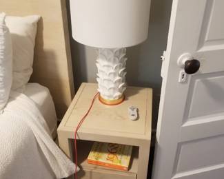 Queen bedroom suite by Pottery Barn: nightstand; table lamp