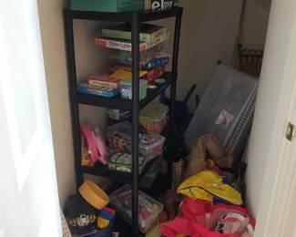 Board games; plastic shelving