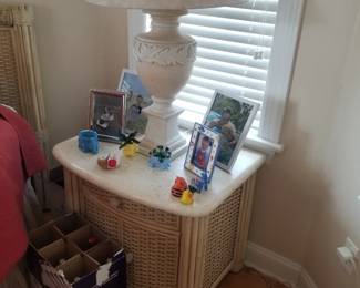 Queen bedroom suite: nightstand; table lamp
