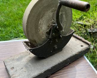 Antique hand crank grinding wheel