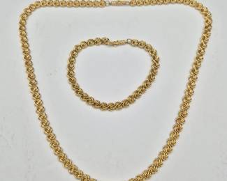Oroamerica14kRosetteSwirlNecklaceBraceletSet