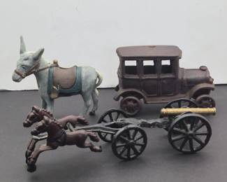 VintageCastIronCollectionCarCannonHorseDonkey