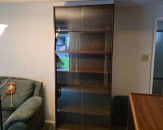 Tall Dark Wood Glass Front Bookcase