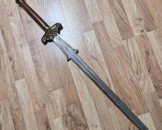BrassWoodMedievalStyleSword43InchDecorativeBlade