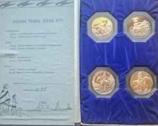 1971FranklinMintIndianTribalSeriesFourMedallionSilverSet