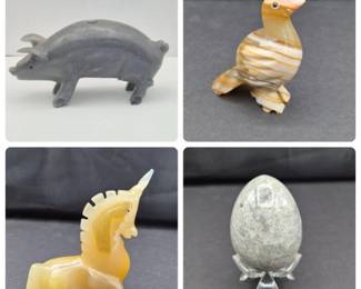FiguralMarbleAlabasterDecorPigBirdUnicornEgg