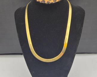 VintageItalian14KGoldWideHerringboneChainNecklace24g