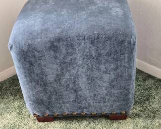 BlueMicrofiberOttomanFootRestCube