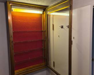 GlassFrontCopperToneWallDisplayCabinetLightGlassShelves