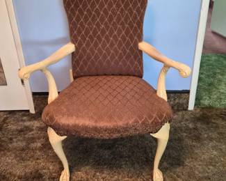 AntiqueCarvedWoodClawFootUpholsteredArmchair