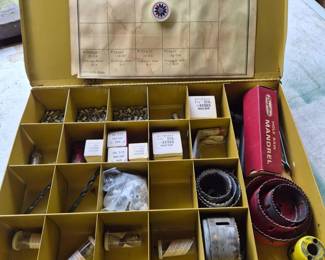 VintageKarProductsMetalBoxwithHoleSawHardwareContents