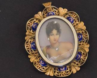 2 RareCorlettoHandPaintedEnameledCameo18kGoldDiamondBrooch