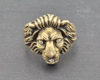 Trubrite14KGoldLionHeadRingwithDiamondAccents