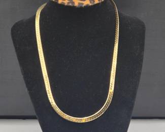 14KYellowGold18HerringboneChainNecklaceItaly1980s