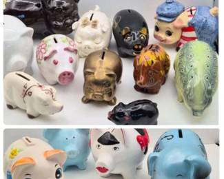 VintagePiggyBankCollectionCeramicPorcelainBrass