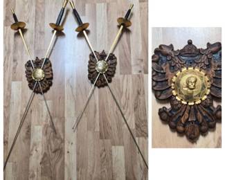 VintageDecorativeWallMountFencingSwordShieldPlaqueSet