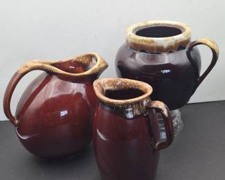 HullPfaltzgraffBrownDripGlazePotteryPitchersandBeanPot