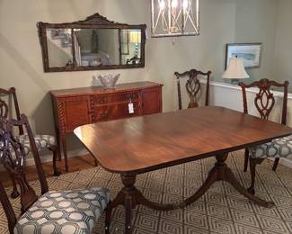 Duncan Phyfe style double pedestal mahogany dining table.