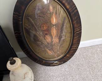 Vintage Oval Wood Frame, Marble Base Lamp