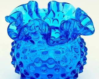 Fenton Art Glass Vintage Small Vase in a Blue Hobnail Pattern