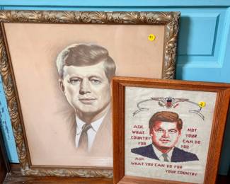 Signed JFK Artwork & Cross Stitch