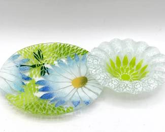 (2) Sydenstricker Floral Glass Dishes — Plate & Bowl