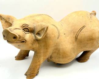 Large Wooden Pig Figurine