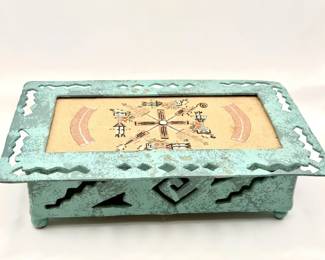 Navajo Style Sand Art Metal Trinket Or Jewelry Box