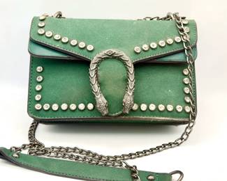 Green Handbag With Metal Snake