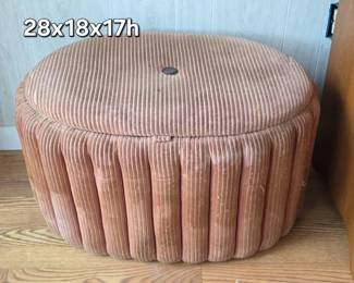 Early vintage storage ottoman with corduroy upholstery