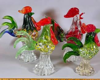 Art glass roosters
