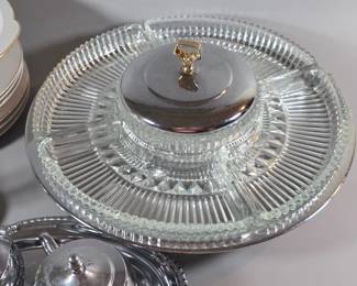 Glass and chrome divided serving tray
