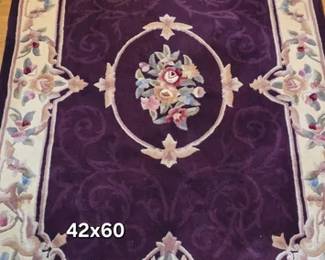 Vintage purple wool area rug, one of 3 of same color and similar design in auction