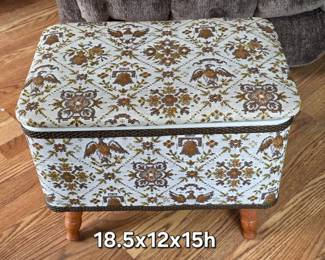 Vintage eagle pattern vinyl covered sewing stool with wood legs
