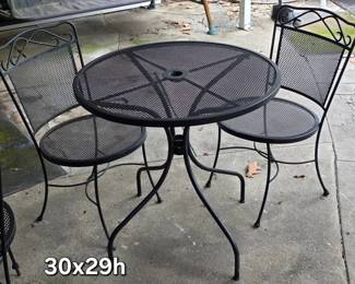 Outdoor iron bistro set, one of multiple sets in auction
