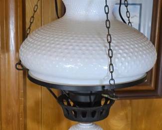 Milk glass hobnail hanging lamp