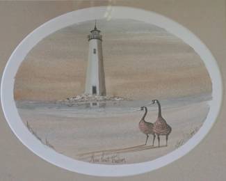 Signed and numbered P. Buckley Moss framed print, "New Point Visitors"