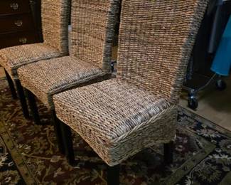 Trio of seagrass dining chairs