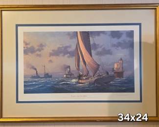 John Morton Barber signed and numbered framed print "Encounter at Smith Point Lighthouse"