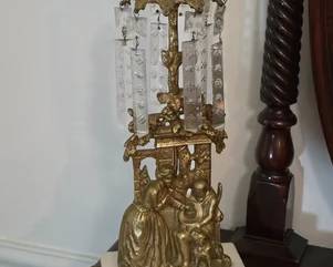 Victorian gilt metal and marble girandole candlestick lamp