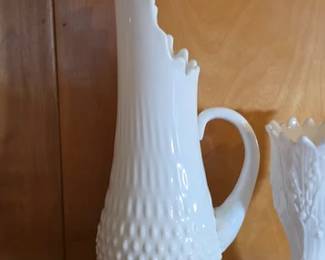 Fenton Art Glass Co. hobnail milk glass swung pitcher vase