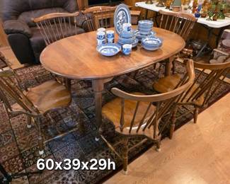 Dining table with two leaves. Six Pennsylvania House Windsor chairs