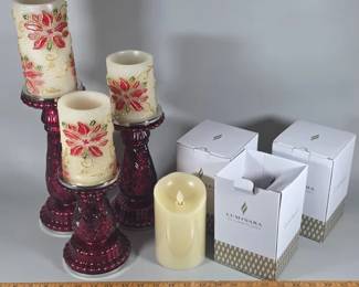 Multiple lots of flameless candles and candle holders