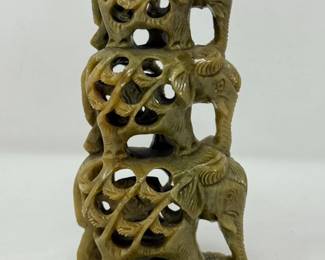 129 CarvedStackedMultiTierElephantFigurine