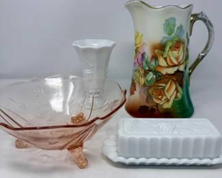 94 VintageFloralPitcherJubileeBowlWestmorelandGlass