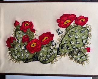 63 FramedEmbroideredCactusFloralWall