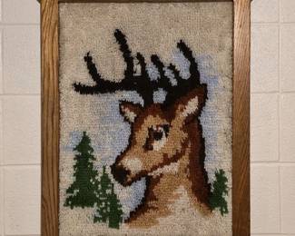 45 1970sFramedBucillaYoungStagLatchHookWallArt