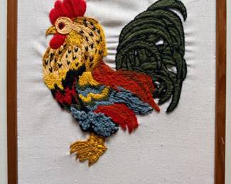 64 FramedRoosterYarnEmbroideryWallArt