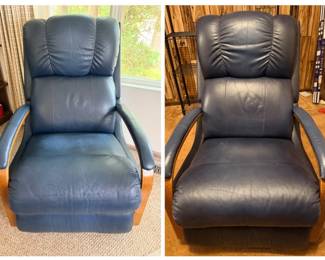 61 PairofLaZBoyBlueLeatherSwivelRecliners