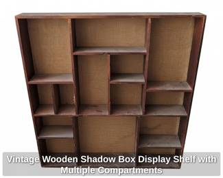 Vintage Wooden Shadow Box Display Shelf with Multiple Compartments